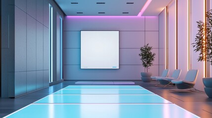 Futuristic Lounge with Neon Lighting and Blank Screen