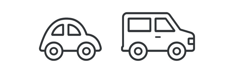 Outline icons of compact car and suv on white background vector line icon illustration