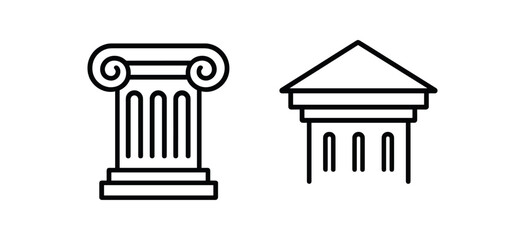 Classical greek ionic column and roman temple line icons vector line icon illustration