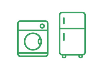 Recyclable packaging icons - box with recycling symbol and eco-friendly bag vector line icon illustration