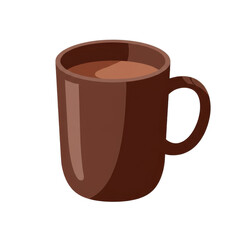 A simple brown coffee mug filled with hot beverage, set against a plain background