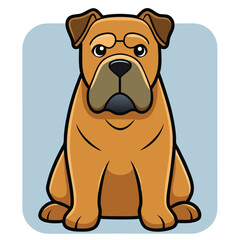 Robust Bullmastiff sitting squarely, looking powerful and serene.