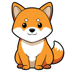 Shy Shiba Inu sitting, head slightly down, observing its surroundings gently.