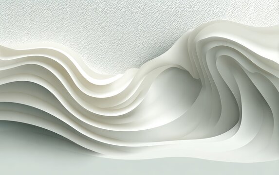 Abstract, flowing, white forms.  Soft, layered curves create a dynamic, textured surface