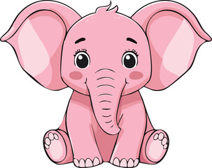 Naklejka premium Pink Elephant Cartoon - Cute Baby Animal Character Design