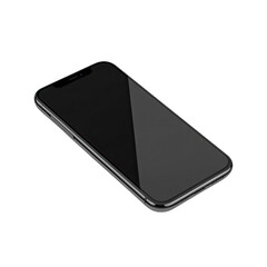 A sleek, modern smartphone with a glass finish, showcasing its elegant design on a blank background.