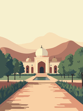 Kabul &mdash; Babur Gardens, Kabul Museum, Shah-Do Shamshira Mosque in rose, cream, terracotta, and sage