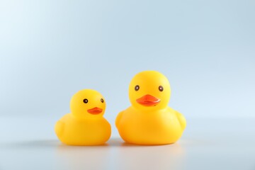 Two cute rubber ducks on white background