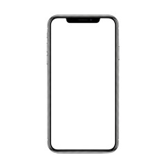 Sleek silver smartphone with a blank white screen, isolated on transparent background