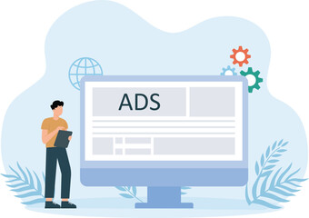 ADS Marketing,Male and female characters paid for advertising click on website
