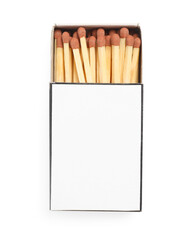 Matches in box isolated on white, top view. Mockup for design