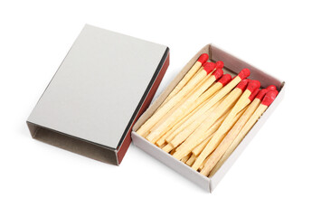 Matches in box isolated on white. Mockup for design
