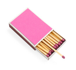 Matches in box isolated on white, above view. Mockup for design