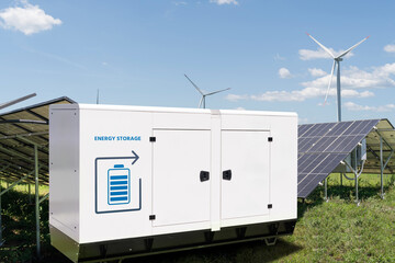 Naklejka na ściany i meble Solar power station with energy storage.
