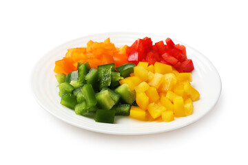 Cut colorful bell peppers isolated on white