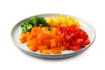 Cut colorful bell peppers isolated on white