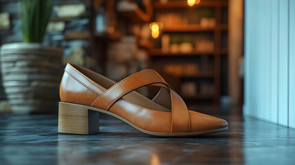 Elegant Tan Leather Women's Heels 3D Render Illustration: Modern Footwear Design
