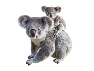 Fototapeta premium Koala with baby on its back isolated on a transparent background