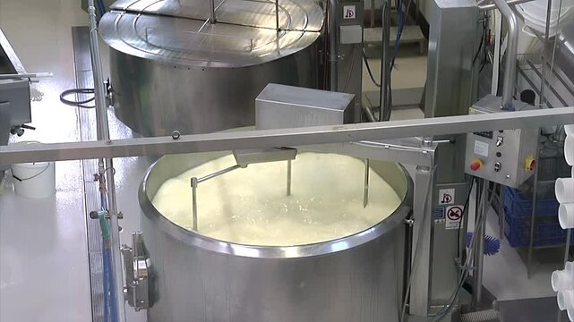 Production of Milk; Milk cooling tank for fresh cow's milk in operation