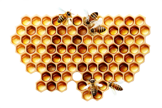 Honeycomb with bees isolated on a white background png