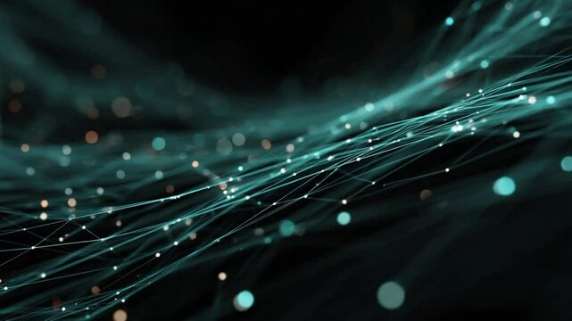 Explore the intricate details of glowing lines and dots that represent data connections in a digital environment. This visual journey captures the essence of networks and technology