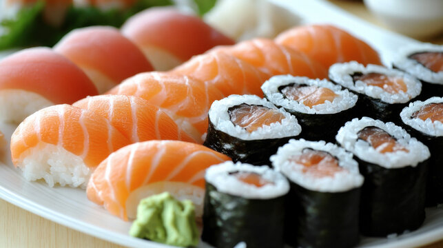 sushi set with rice and fish japanese food