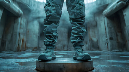 Moody Industrial Setting 3D Render: Tactical Boots and Cargo Pants