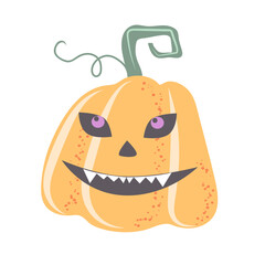Hand drawn pumpkin lantern monster. Traditional autumn october holiday symbol. Element for Halloween decorative design. Vector illustration.