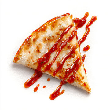 A single watercolor brilliant quesito with a hot sauce drizzle
