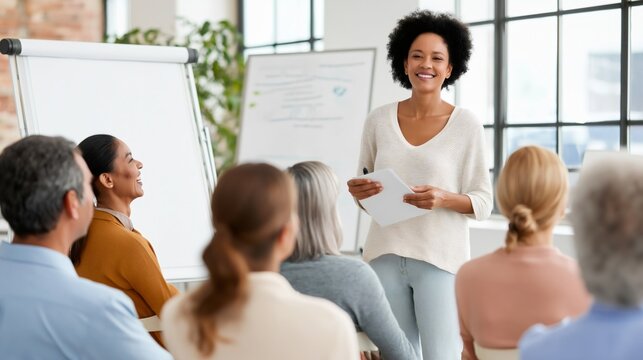 A diverse HR team engages employees in a workshop about mental health policies. Participants listen attentively as they learn effective strategies to support workplace well-being
