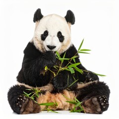 Naklejka premium Cute playful panda bear over white background