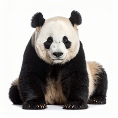 Obraz premium Cute playful panda bear over white background