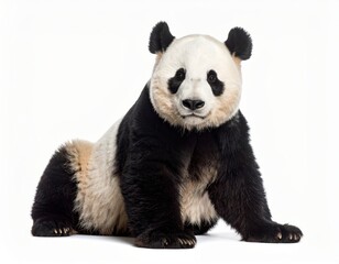 Cute playful panda bear over white background