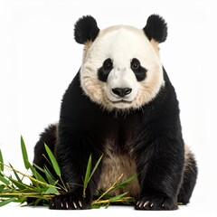 Cute playful panda bear over white background