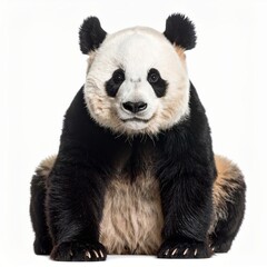 Fototapeta premium Cute playful panda bear over white background
