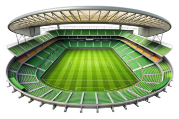 Modern Football Stadium with Green Field isolated -  on white background AI