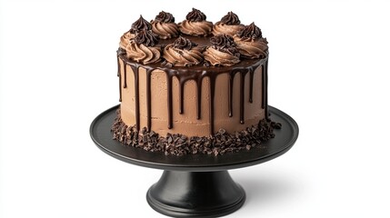 Chocolate Cake with Drips on Cake Stand