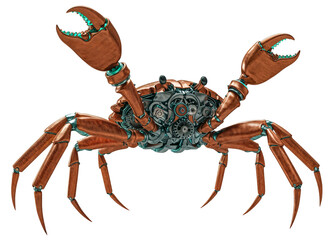Powerful Robotic Crab with Metal Claws and Exposed Gears