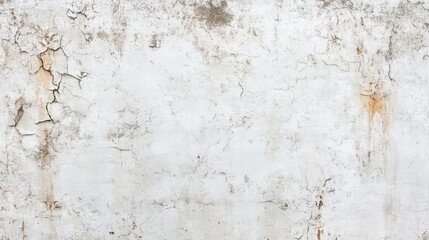 Fototapeta premium A close-up of a weathered, cracked, and peeling white wall with visible dirt and rust stains.