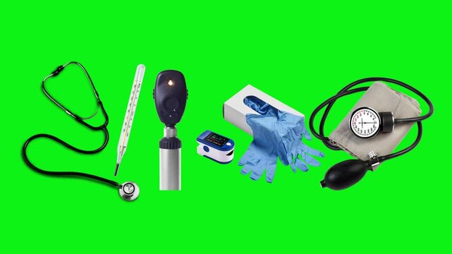 4K Video Medical Instruments for Healthcare: A curated collection of essential medical tools, meticulously arranged against a vibrant backdrop, highlighting the importance of health and wellness.