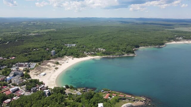 Aerial view of Black Sea Coast near Atliman Beach and Kiten, Burgas Region, Bulgaria 