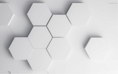 "A sleek geometric background featuring white 3D hexagonal tiles with subtle shadows and depth, creating a modern, minimalistic, and futuristic texture perfect for tech or architectural design"
