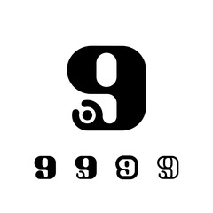 Logo Number 9, set of five different numeral nine for your brand name design, vector illustration 10 EPS