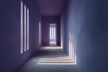 Fototapeta premium Minimal Purple Corridor with Light Stripes on the Wall 