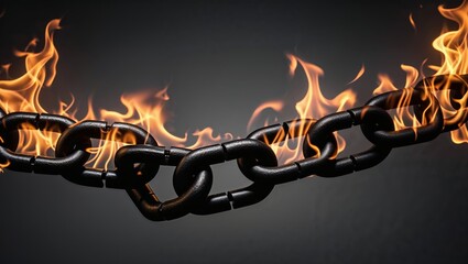 Iron chain burning in flames of fire