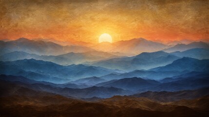 Obraz premium Breathtaking sunset over majestic mountain peaks, a captivating landscape painting