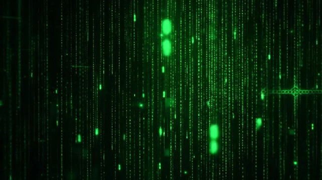 Cyberspace with green digital falling lines, abstract background, binary chain. Crypto space. Digital binary data, streaming code background. Matrix background. 4k video