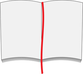 펼쳐 놓은 책 페이지에 빨간 책갈피 끈이 있는 모양