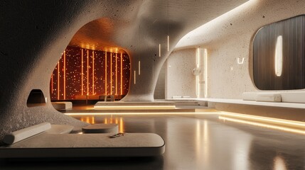 Futuristic Cave Lounge, Architectural Design Visualization
