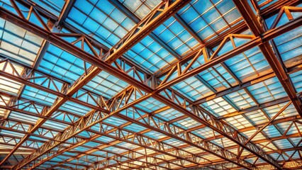 Fototapeta premium Intricate Steel Framework and Translucent Panel Roof Structure